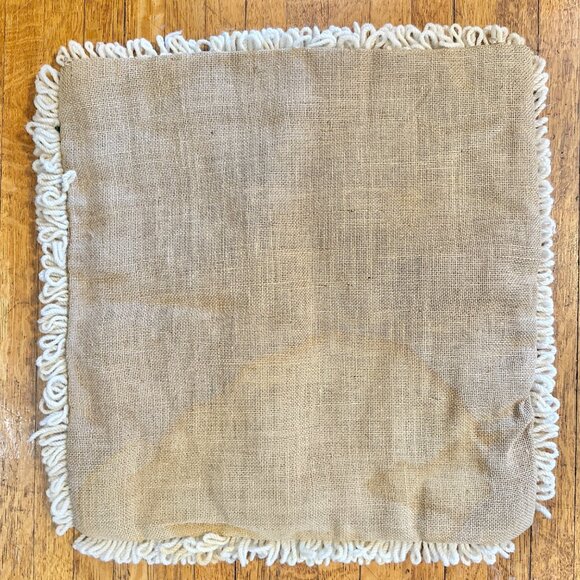 Handmade Portuguese Needlepoint Pillow Covers Set of 4 Wool Burlap Fringe 17x17 - Picture 10 of 13